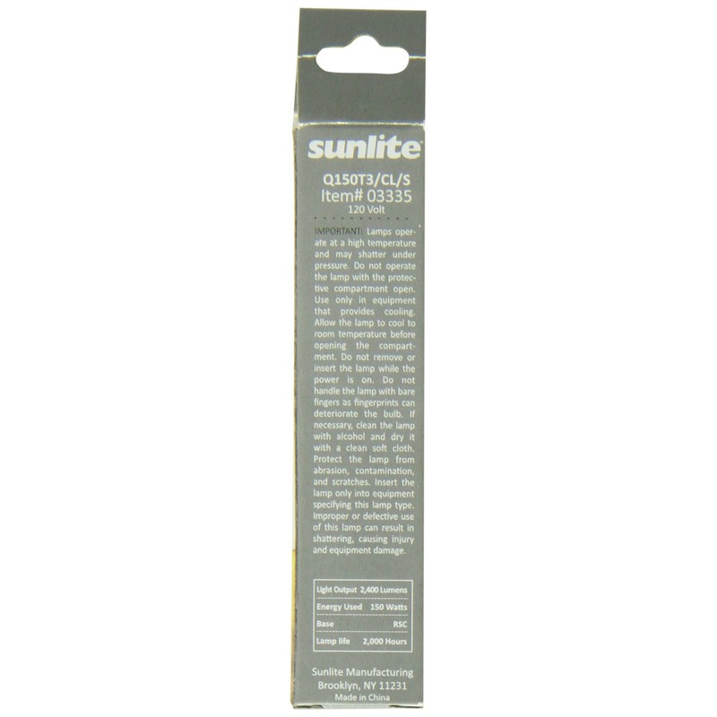 Sunlite Q150T3/CL/S 150-Watt Halogen Double-Ended T3 Bulb, Clear