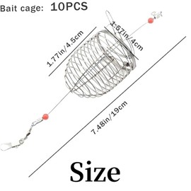 10PCS Chum Rig Basket, 7.5 Inch Stainless Steel Catfish Bait Holder, Hanging Rustproof Bait Traps, Reusable Fish Trap Cage for Crab Lobster Minnow Shrimp Crayfish Fishing Supplies,Tackle Kit