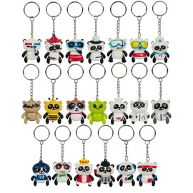 Zugar Land 1.5" Collectible Panda Bear Keychains (20 Pack) Rubber 3D Key Chains for Backpack Purse Kids School Birthday Party Favor Bulk Goodie Bag Fillers