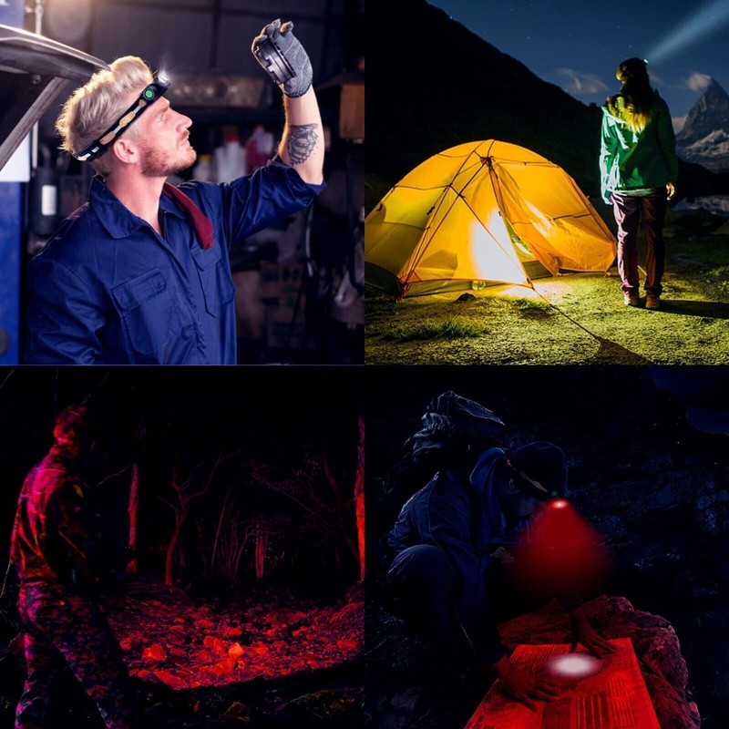 77outdoor LED Rechargeable Red Headlamp, D25LR Powerful Lightweight Head Flas...