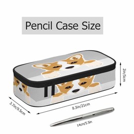 Xuwenz Corgi Dog Pencil Bag Cute Puppy Animal Pet Head Gray White Big Capacity Pencil Case Pencil Pouch Pen Bag School Students Boy Girl
