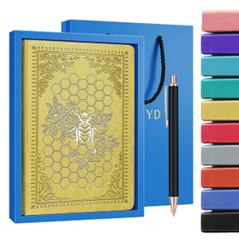 JOHSBYD Bee Gifts Bee Faux Leather Vintage Journal Notebook Honey Bee Gifts,Hardcover Notebook for Women Men,Bee Lover Gifts,200 Pages 100 Gsm Journal Notebook with Pen,1 Pack Yellow A5 (Bee Yellow)