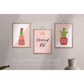 Todo Bien Design Inc. Decoración de pared para oficina en casa, plantas bohemias, animales, acuarela, modernas, minimalistas, obras de arte para guardería, sin marco (plantas-1-2 rosas, 5 x 7)