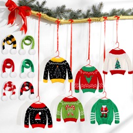 12 Ropa de Muñeca de Elfo de Navidad Suéter de Elfo Bufanda de Elfo Suéter Pequeño de Elfo con Estampado de Árbol de Navidad Copo de Nieve Alce Traje de Elfo de Ropa de Punto (Papá Noel)