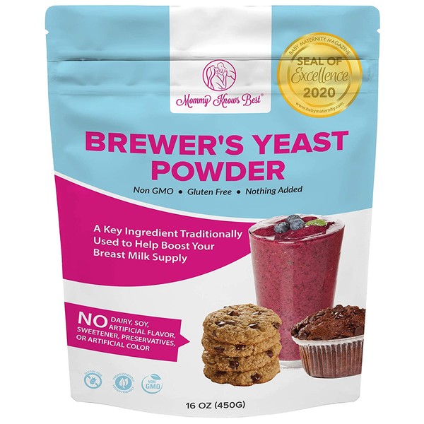 Brewers Yeast Powder for Lactation - Mommy Knows Best Brewer's Yeast for Breastfeeding Mothers - Mild Nutty Flavored Unsweetened and Debittered - 16 Ounces