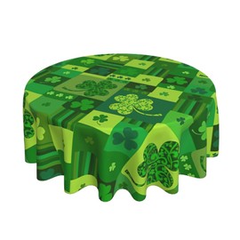 DaLizA St.Patrick's Day Round Tablecloth 60 Inch Green Shamrock Table Cover Washable Polyester for Dining Table, Buffet Parties and Camping