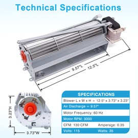 Hipoilk GFK4 Fireplace Blower Fan Kit for Heatilator Fireplaces, FK4 Fireplace Blower for Heatilator ND4236 NDV4236I GNDC36 ND4236I GNDC33 NDV4236 NDV3933I, Temco 36TDVN