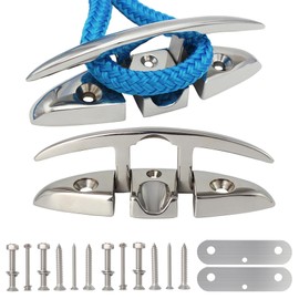 316 Stainless Steel 5 inch Folding Boat Cleat with Back Plate,Flip up Dock Cleat for Deck and Boat,Boat Tie Down Cleats Boat Dock Cleats Folding Cleat Pop Up Cleat Dock Cleats with Fasteners(2 Pack)