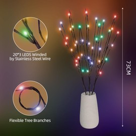 URAQT Led Branch Light, 3 Pack 73cm LED Branch Twig Light Tree Light Flexible Branch Decoration Light for Indoor Home Shop Windows Vase Table Living Room, Colorful Light