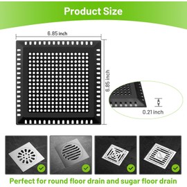 Aluvor Shower Drain Cover Shower Drain Hair Catcher Strainer for Bathroom Floor,Durable Square Shower Hair Drain Catcher to Keep Away from Clogged Drain-No Rust!