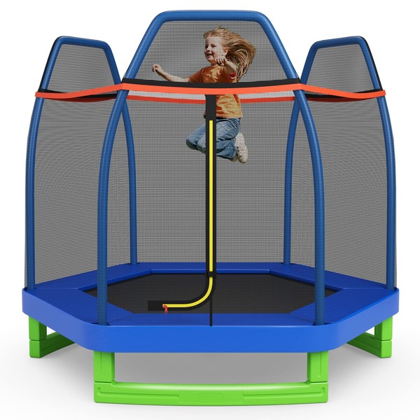 Giantex 7FT 84” Kids Trampoline for Toddlers with Enclosure Net, ASTM Approval & Widened Base for Indoor Outdoor