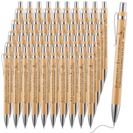 Sayglossy 50 Pcs Spanish Christian Pens Bamboo Bible Verse Retractable Ballpoints Spanish Inspirational Pens with Black Ink for Journal Writing Office Religious Church Christmas Gifts for Men Women