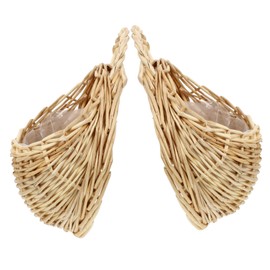 ULDIGI 2pcs Wall Hanging Rattan Flower Basket Balcony Planter Garlic Basket Hanging Wicker Baskets for Wall Willow Flowers Holder Eggs Basket Astetic Room Decor Cupboard Egg Basket Wooden