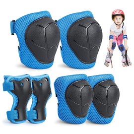 Mikiuly Children's Knee Pad Set, Children's Protector Inline Pad Set, 6 in 1 Professional Knee Pads Inline Children, Knee Pads Children, for Rollerblading, Skating, Skateboarding, Cycling, Blue