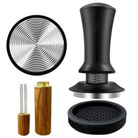 Wenosda Coffee Tamper 51 mm, Espresso Tamper Set Pressure Regulating, Tamper Mat Tool, 304 Stainless Steel Base Coffee Tamper with Scale Adjustment, Base Ripple, Aluminium Handle