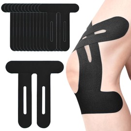 Precut Kinesiology Tape for Knees - 12 Count Elastic Kinesiology Tape Precut for Knees Waterproof & Breathable (Black)