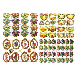 Glanzbilder Flower Hearts and Locket Set of 4 Different Wafer Paper Sheets for Crafts and Decorating