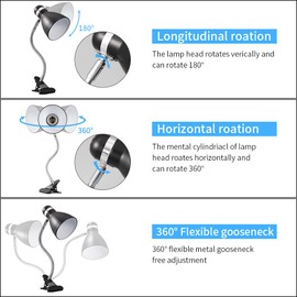 Metal Desk Lamps Clip on Lamp Clip on Light Portable Clamp On Reading Light,Eye-Caring Study Table Lamp with Flexible Goose Neck for Bedroom and Office Home Lighting (Black)