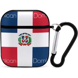 Funda divertida con diseño de la bandera de República Dominicana compatible con AirPods 1 y 2 con llavero impreso