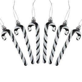 DERAYEE 6 PCS Christmas Glitter Candy Cane Plastic Candy Cane Christmas Tree Decorations for Xmas New Year Party Supplies (Black&White)