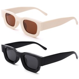 NULOOQ Rectangle Polarized Sunglasses for Men – Women Aesthetic Thick Frame Chunky Small Square Sun Glasses (Black/Gray + Beige/Gradient Brown)