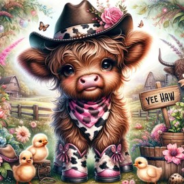 Highland Cow Diamond Art Kits for Adults - Cow Diamond Painting Kits for Adults Beginner, DIY 5D Full Drill Gem Art for Home Wall Decor 14x14 inch