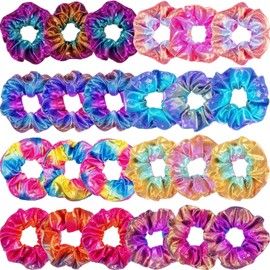 24 Pieces Shiny Metallic Scrunchies Hair Scrunchies Elastic Hair Bands Scrunchy Hair Ties Ropes for Women or Girls Hair Accessories, Large