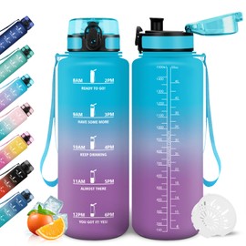 Mulbijeo Borraccia, 1,5 Litri Prova di Perdite, Borraccia Palestra, Sportiva Tempo, Boraccia Motivazionale, con Filtro, Borracce, Bottiglia Acqua per Scuola, Campeggio, Yoga, Ufficio