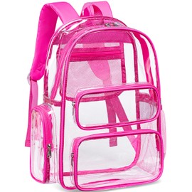 CAMTOP Clear Backpack Heavy Duty Transparent Bag See Through BookBag for Student School Work Festival Sport Travel (Hot Pink)