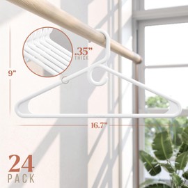 NEATERIZE Ultra Heavy Duty Plastic Clothes Hangers - White - Durable Coat, Suit and Clothes Hanger. Perchas De Ropa (24 Pack - White)