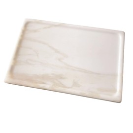 JaneNing Deluxe Natural Marble Tray - Perfect for Kitchen, Bathroom, Vanity Or Coffee Table Countertop - Genuine Marble/Stone Home Decor Storage Tray/Non-Resin/Non-Ceramic (Jade White)