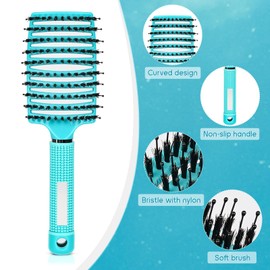 Hair Brush Without Pulling, Detangling Brush for Women and Children, Detangler Brush for Wet and Dry Hair, Curved Brush for Long Curly Hair, Lake Blue