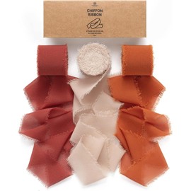 Vitalizart Burnt Orange Ribbon, 1.5 Inch x 65 Yards Gift Ribbon Wide Wedding Chiffon Ribbon Fabric Ribbon, Ribbons Set for Wedding Invitations, Bridal Bouquets, Gifts, Packaging