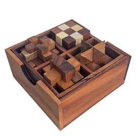 Wooden brain-teaser puzzle set of four