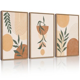 KUVIOKE Brown Boho Wall Art Framed Botanical Mid Century Modern Wall Painting Neutral Bohemain Sage Decor for Farmhouse Living Dining Artwork 11x14in (Natural Framed)