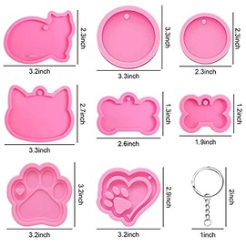 8 Piezas Molde de Resina de Silicona y 10 Llaveros, Moldes de Silicona con Forma de Hueso de Perro para Identificación de Perro, Molde de Resina con Forma de Pata de Hueso Gato, (polvo-8PCS)