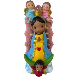 Colores Virgen De Guadalupe Niña Con Angelitos 12" Resin Religious Figure Our Lady of Guadalpe Child