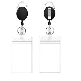 Retractable Badge Holder with ID Card Holder, Clear Vertical Badge Reel with Belt Clip, 2 Pack