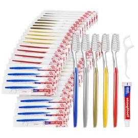 skourvut Disposable Toothbrushes with Toothpaste Individually Wrapped,Bulk Toothbrush 2 Colors and Toothpaste Travel Size 10 gram,Bulk Hygiene Kits for Homeless,Air Bnb/Hotel/Charity (100)