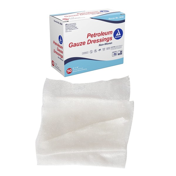 Dynarex Sterile Petroleum Non Adhering Gauze Dressing for Wounds, 3" x 9", 50 Count