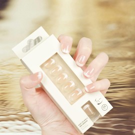 Press On Nails - Almond False Nails - Gold Line Design French Pointed False Nails - Stick On Nails - Glossy Full Coverage Stick On Nails - Suitable for Ladies Manicure 24Pcs (French, white2)