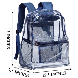 Vorspack Clear Backpack Heavy Duty PVC Transparent Backpack with Reinforced Strap for Work - Navy