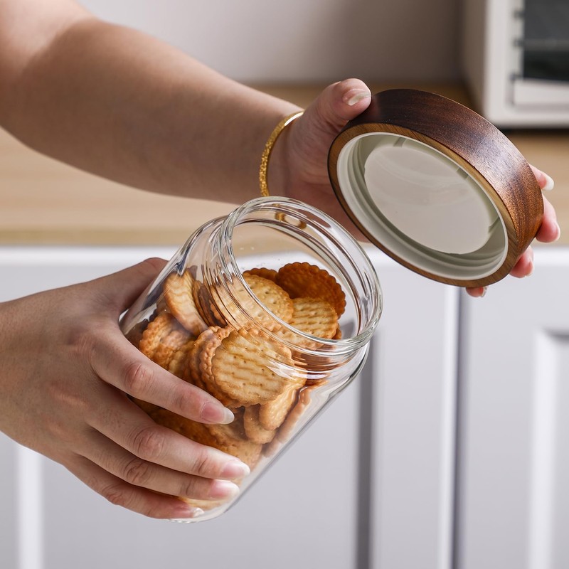 Homtop Glass Jars with Wood Lid 27 Oz 6 Pack,