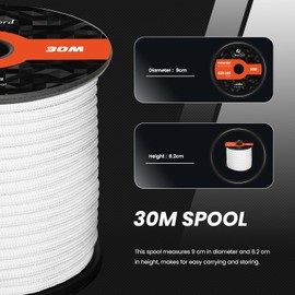 Abma Cord 550 Paracord, 4 Mm Nylon Rope with 9 Core Strands, Type III, 30 M Survival Parachute, white