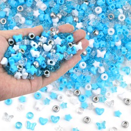 1000 cuentas de poni de invierno transparentes con purpurina azul y blanca para invierno, cuentas de corazón de mariposa y estrella para hacer pulsera