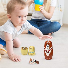 Santa Claus Russian Nesting Dolls Toys 5pcs Cute Animal Bear Dog Wooden Matryoshka Dolls Handmade for Kids (06 Dog)
