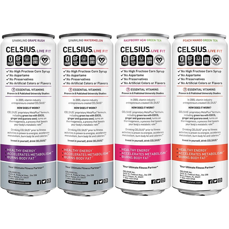 CELSIUS Fitness Drink 4-Flavor Variety Pack, Zero Sugar, 12oz. Slim