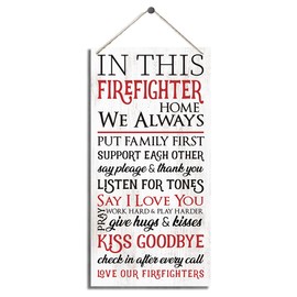 Firefighter Sign, Firefighter Office Decor, Firefighter Home Decor, Family Rules Sign, Decorative Wood Hanging Wood Plaque, Rustic Door Sign, Farmhouse Hanging Decor for Indoor Outdoor
