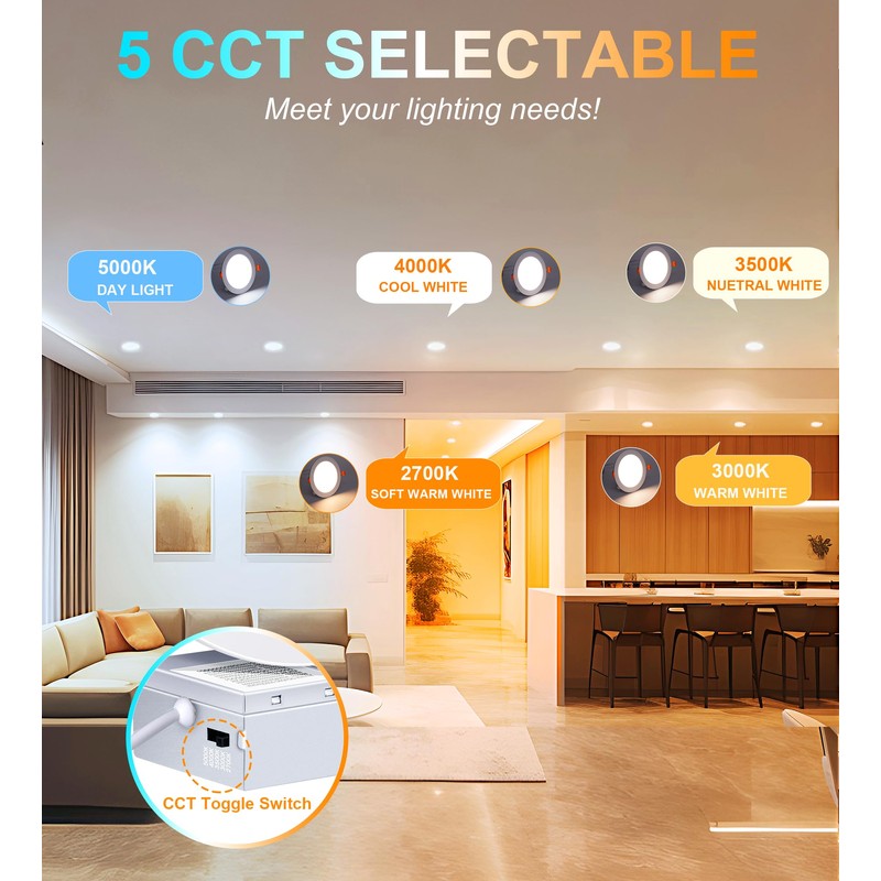 CLOUDY BAY 12 Pack 6 Inch 5CCT Ultra-Thin LED Recessed