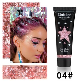 Gl-Turelifes Face Body Glitter Gel Sequins for Eyes, Lips, Hair, Nails, Face and Body with Mermaid Flakes Chunky Glitter Festival Accessories 30 ml (#04 Pink)